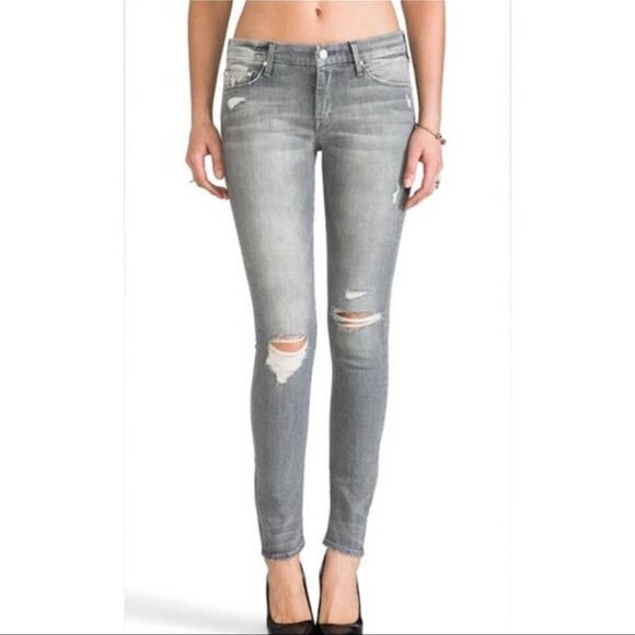 Mother “The Looker” Skinny Jeans Holy Smokes Grey Distressed Size 26 - Picture 1 of 16